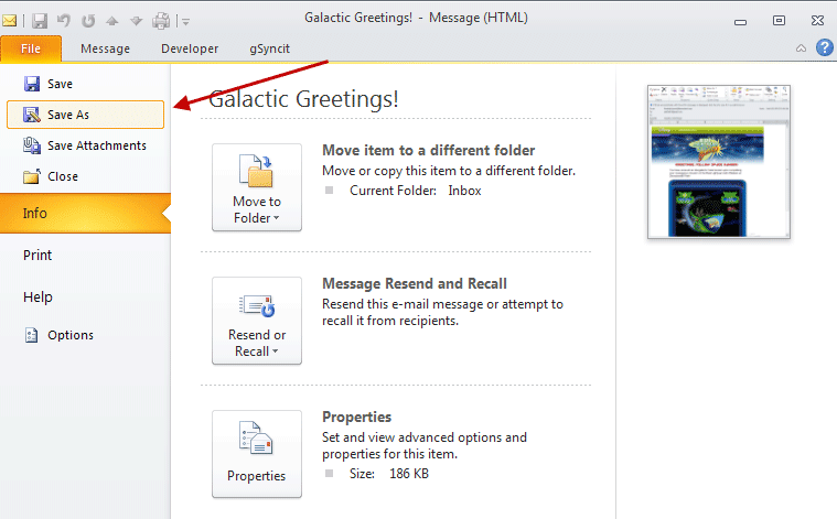 salva le immagini incorporate con l'e-mail di Outlook