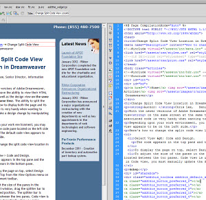 Dreamweaver split code view location